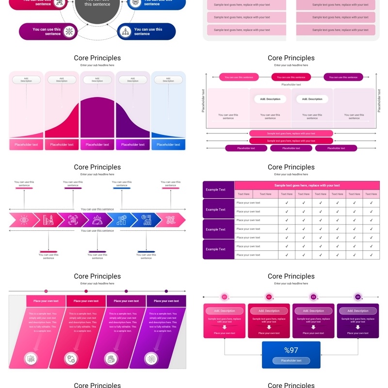 粉色简洁核心原则市场分析信息图ppt素材
