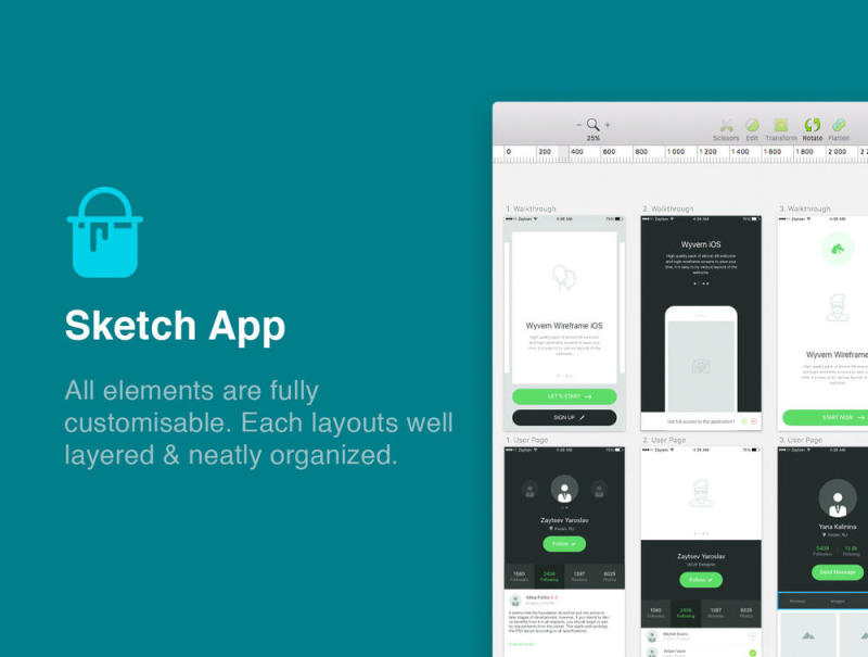 55 + iOS屏幕Sketch App中的7个类别，Wyvern iOS UI Kit
