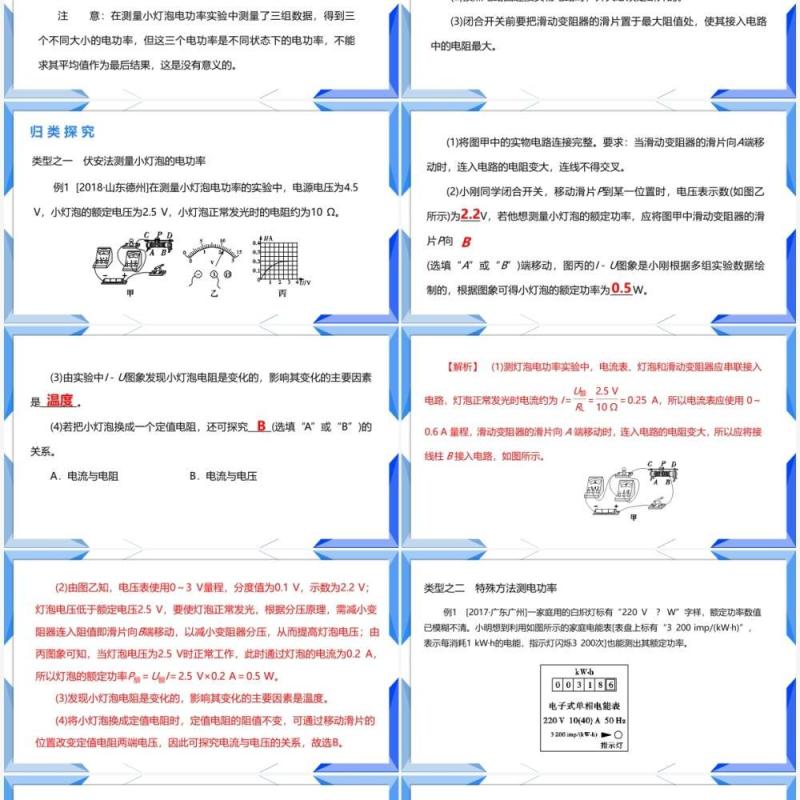 部编版九年级物理全册测量小灯泡的电功率课件PPT模板