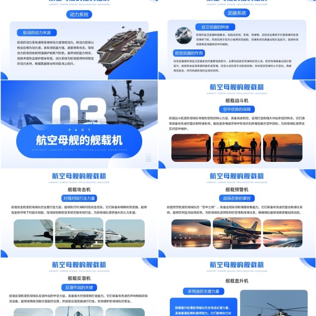 蓝色简约风航空母舰科普知识PPT模板