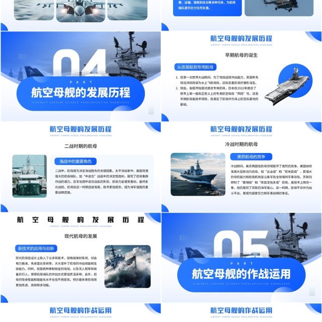 蓝色简约风航空母舰科普知识PPT模板
