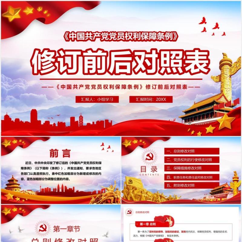 中国共产党党员权利保障条例前后对照表党政PPT模板