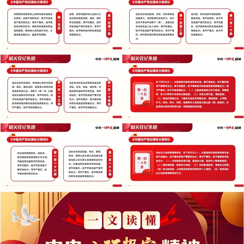 红色简约风一文读懂中央八项规定精神PPT模板
