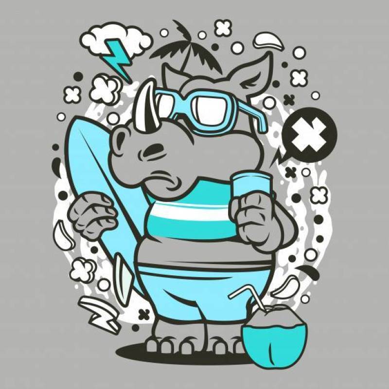 Rhino Surfing Cartoon