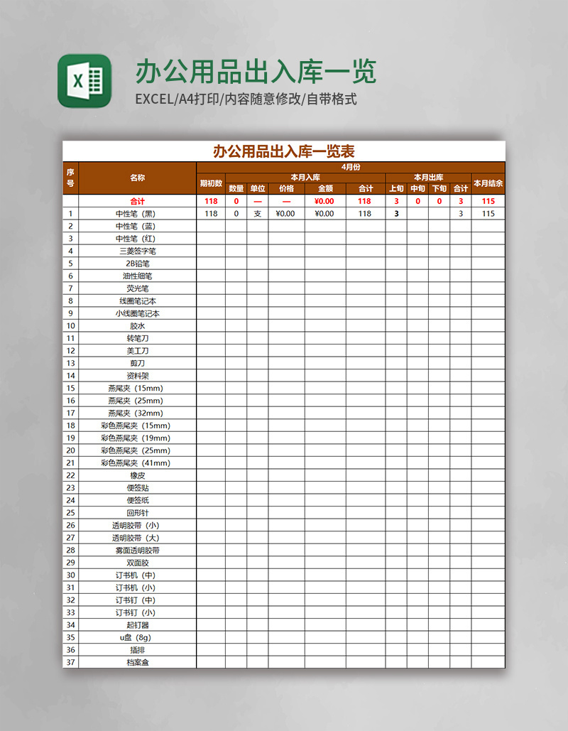 办公用品出入库一览表Excel模板