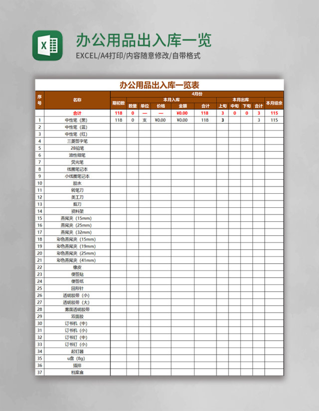 办公用品出入库一览表Excel模板