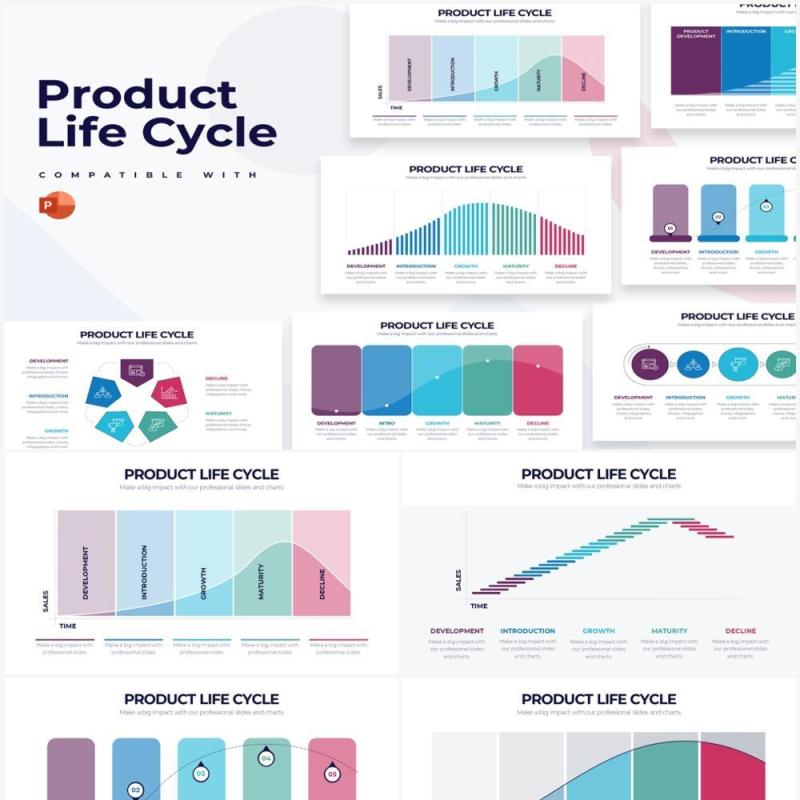 国外多彩项目产品生命周期PPT信息图表素材Product Life Cycle Powerpoint Infographics