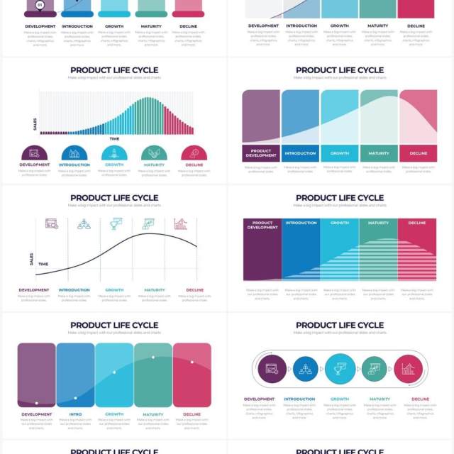 国外多彩项目产品生命周期PPT信息图表素材Product Life Cycle Powerpoint Infographics