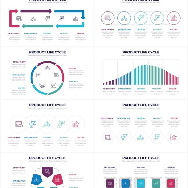 国外多彩项目产品生命周期PPT信息图表素材Product Life Cycle Powerpoint Infographics