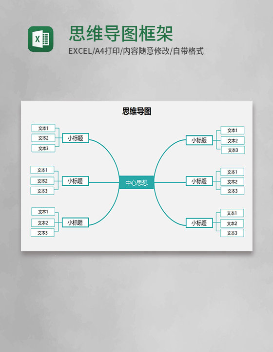 思维导图绿色框架Execl模板