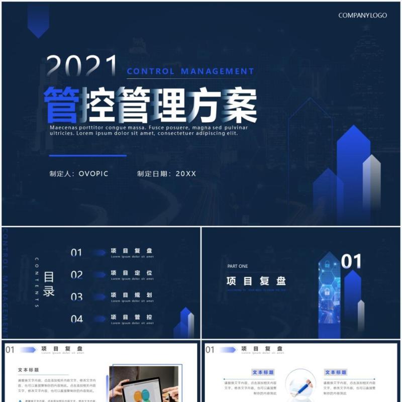 蓝色商务风项目管控方案工作汇报计划报告PPT模板