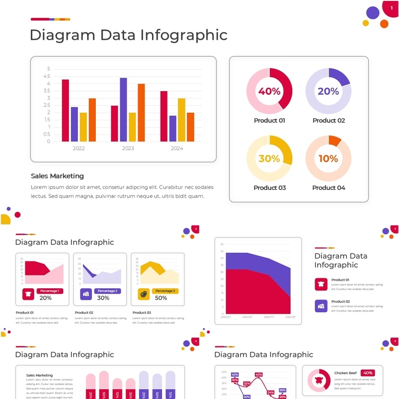 多彩数据图表信息图宽屏PPT模板1.Widescreen - Multicolor 1 Light