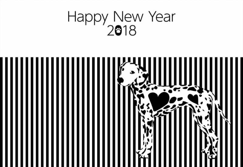 2018年新年贺卡黑色和白色达尔马提亚横向