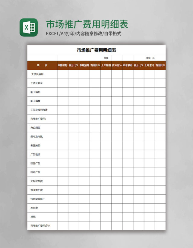 市场推广费用明细表excel表格 市场推广费用明细表excel表格