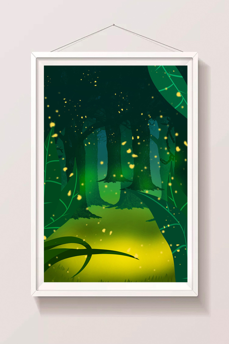 树林萤火虫插画设计