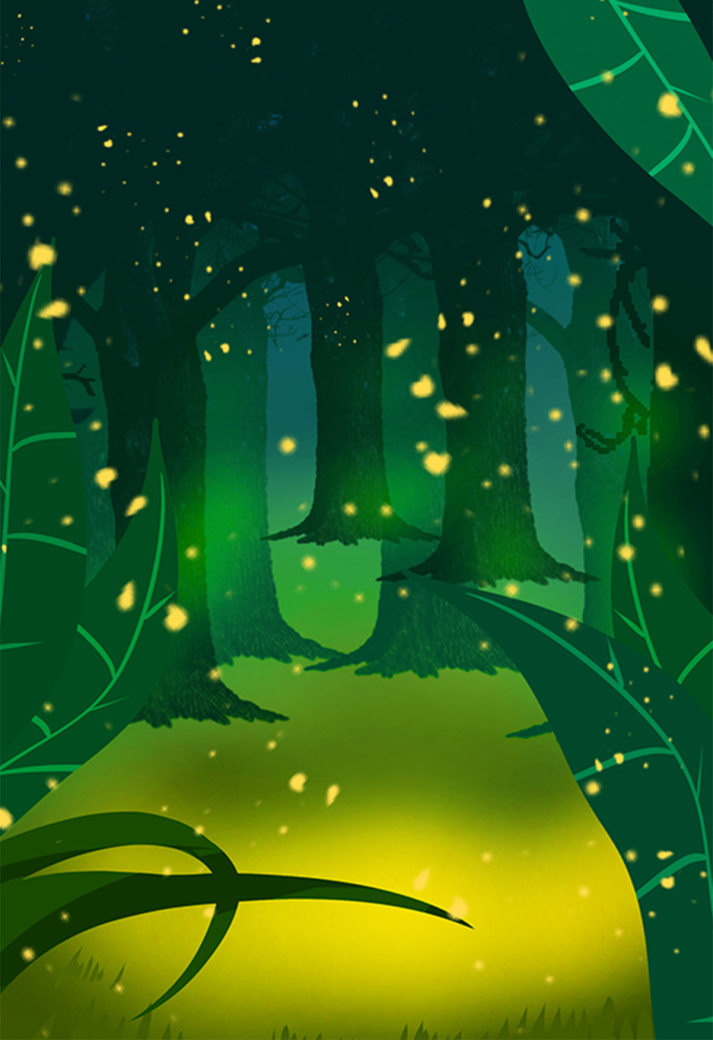 树林萤火虫插画设计