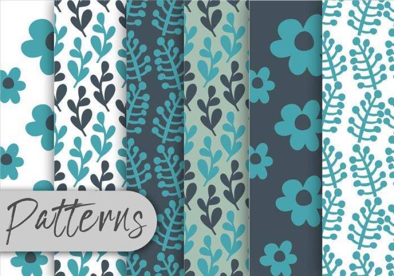 蓝色花卉图案集