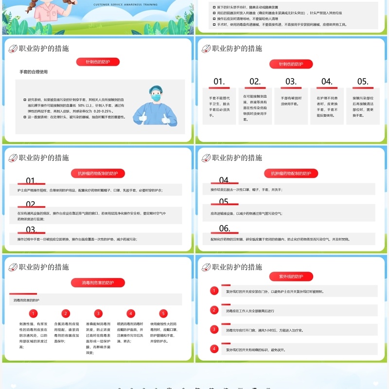 蓝色卡通风护士职业安全防护PPT模板