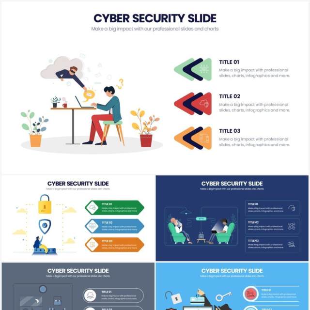 扁平化创意网络安全信息服务PPT素材Cyber Security Powerpoint Infographics