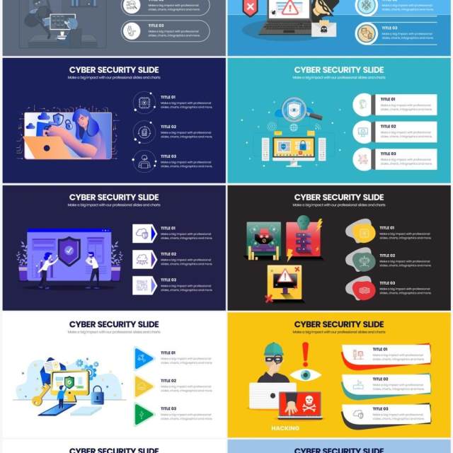 扁平化创意网络安全信息服务PPT素材Cyber Security Powerpoint Infographics