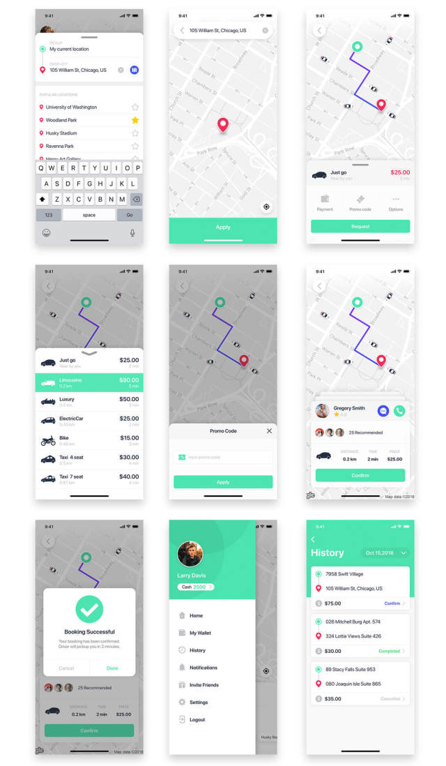 Taxi Mobile UI套件采用Sketch,XD和Figma,Aber UI Kit设计 Taxi Mobile UI套件采用Sketch,XD和Figma,Aber UI Kit设计