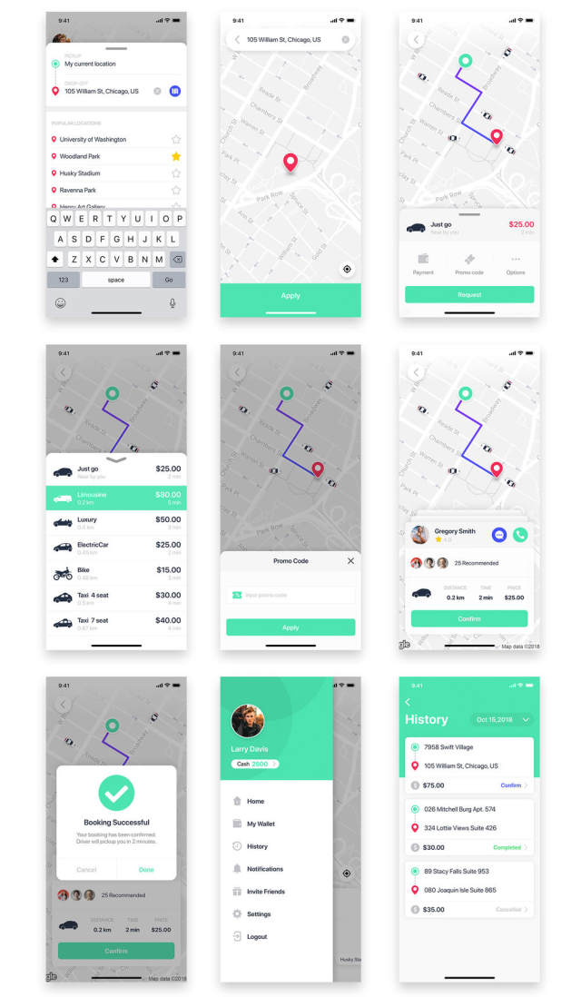 Taxi Mobile UI套件采用Sketch，XD和Figma，Aber UI Kit设计