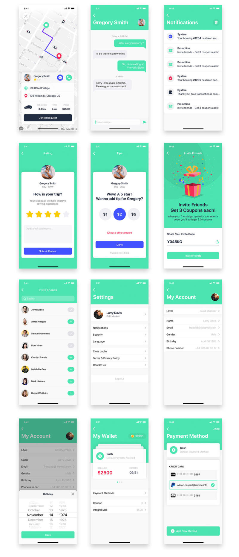 Taxi Mobile UI套件采用Sketch，XD和Figma，Aber UI Kit设计