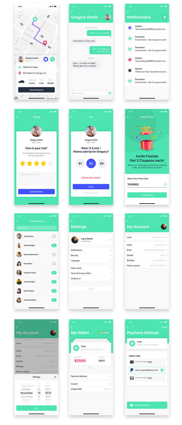 Taxi Mobile UI套件采用Sketch，XD和Figma，Aber UI Kit设计