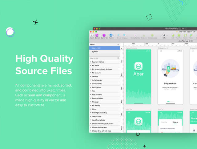 Taxi Mobile UI套件采用Sketch，XD和Figma，Aber UI Kit设计