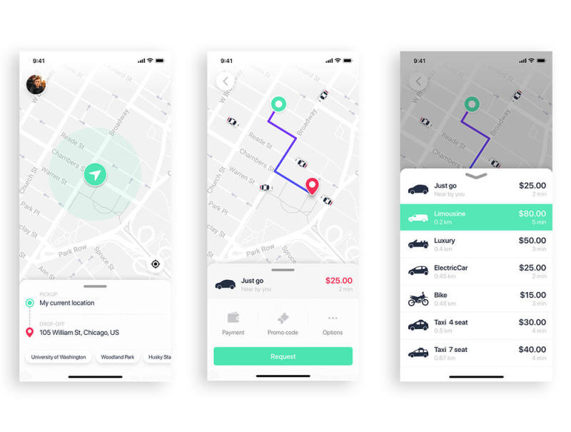 Taxi Mobile UI套件采用Sketch，XD和Figma，Aber UI Kit设计