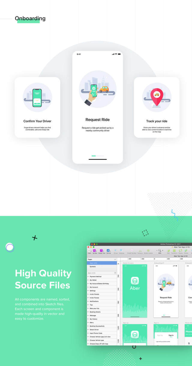 Taxi Mobile UI套件采用Sketch，XD和Figma，Aber UI Kit设计