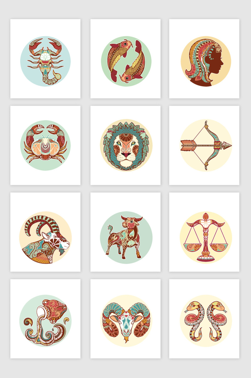 十二星座图标设计矢量元素