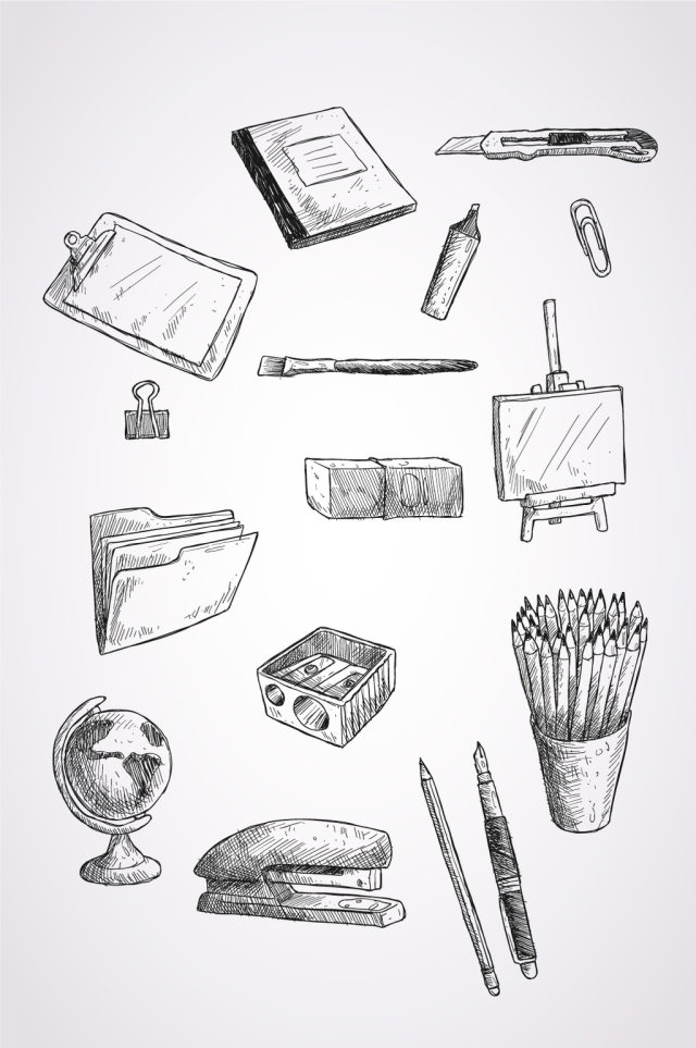矢量手绘学习用品素材 矢量手绘学习用品素材