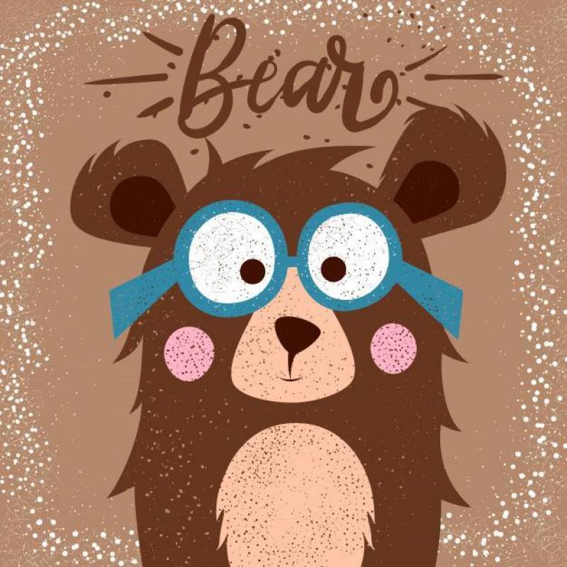 Funny, cute bear with glasses for print t-shirt.