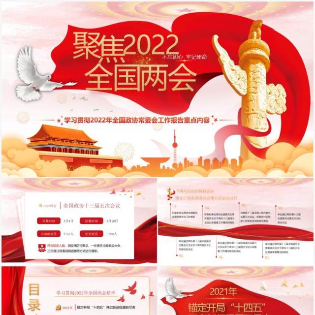 聚焦2022全国两会工作报名重点内容学习PPT模板