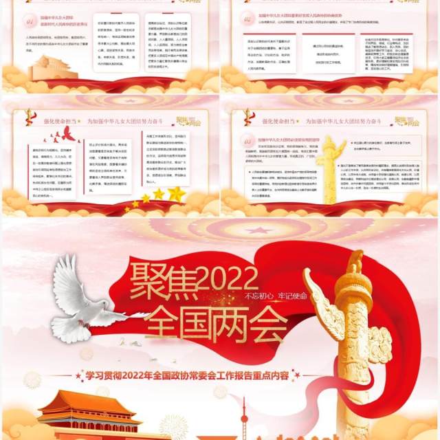 聚焦2022全国两会工作报名重点内容学习PPT模板