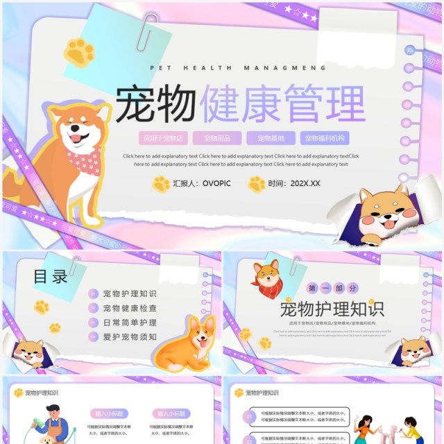 紫色卡通风宠物健康管理PPT模板 紫色卡通风宠物健康管理PPT模板