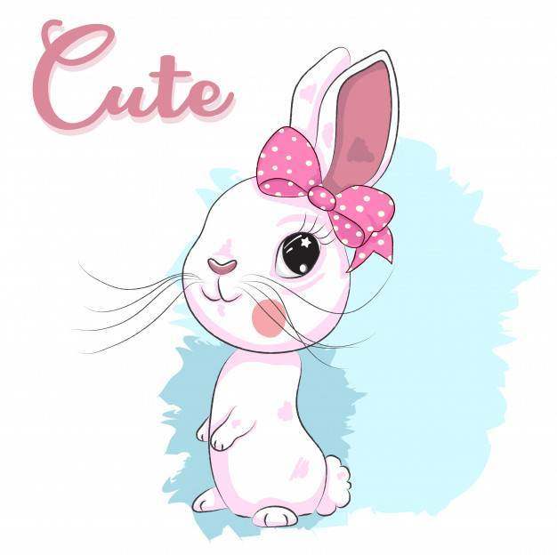 手拉逗人喜爱的小兔子女孩的动画片