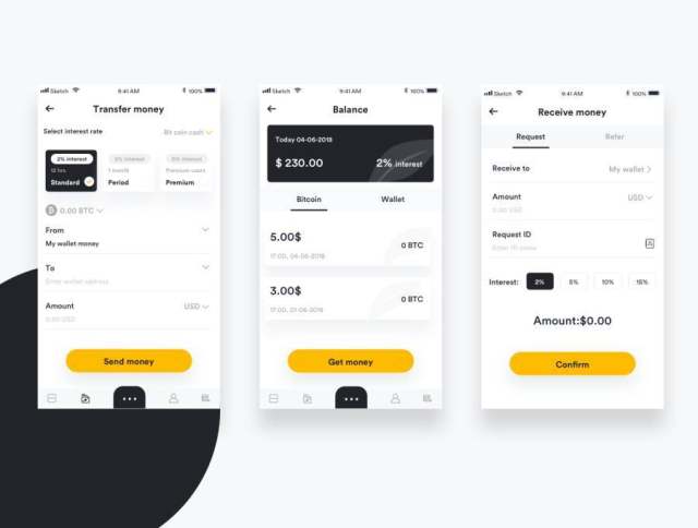 Premium Mobile Blockchain应用程序，具有用于Sketch。，Blok Financial UI Kit的完整UX UI