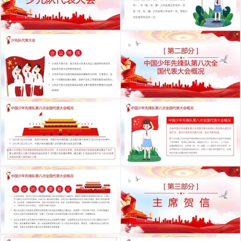 红色党政风中国少年先锋队第八次全国代表大会党课PPT模板