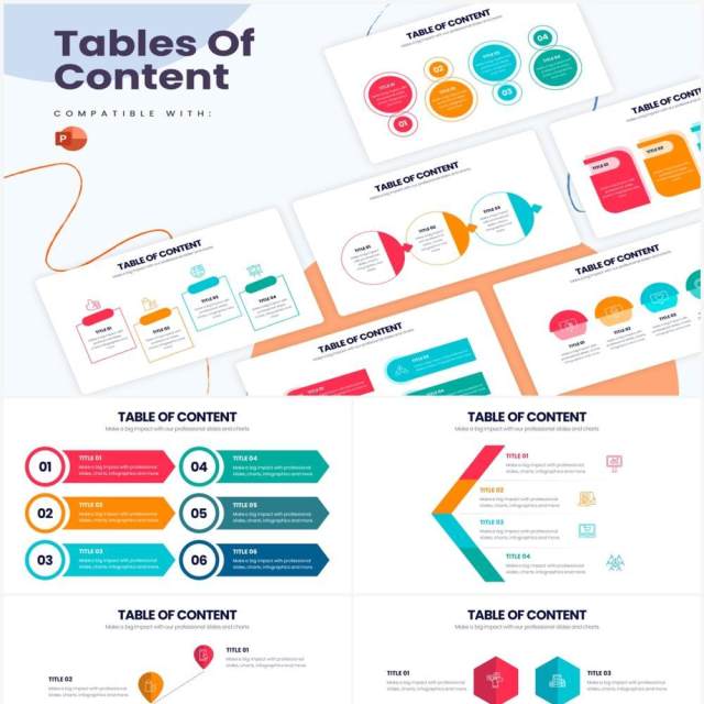 简约彩色目录结构图PPT信息图形素材PPTTables of Content Powerpoint Infographics