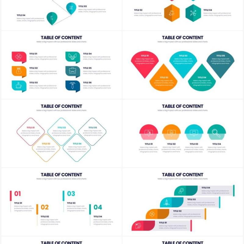 简约彩色目录结构图PPT信息图形素材PPTTables of Content Powerpoint Infographics