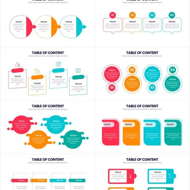 简约彩色目录结构图PPT信息图形素材PPTTables of Content Powerpoint Infographics