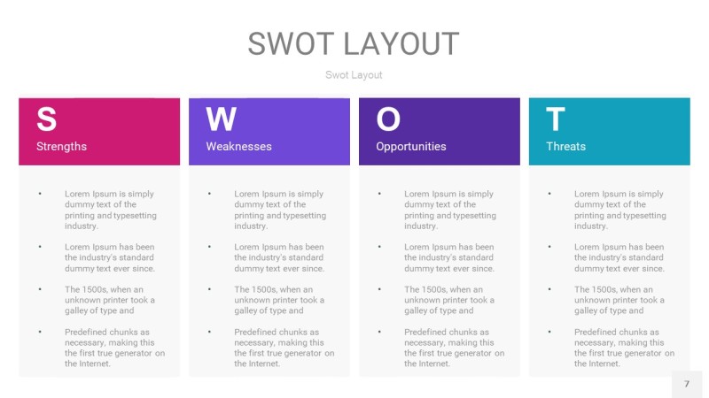 玫瑰紫SWOT图表PPT7