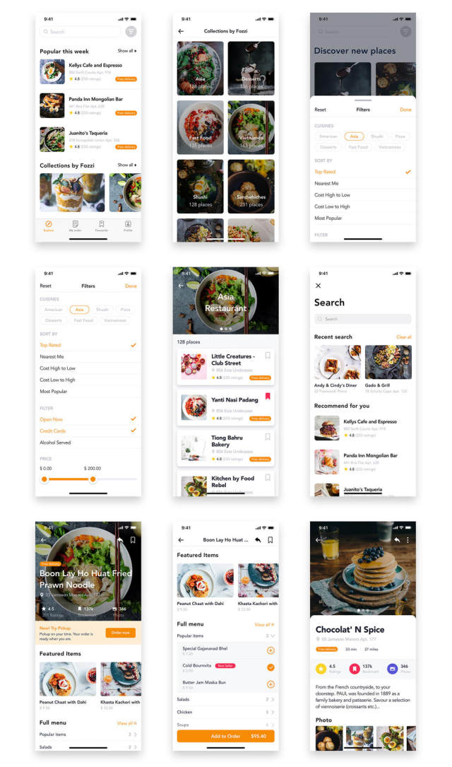 Food Delivery移动应用UI工具包，Fozzi - Food Delivery移动应用UI工具包