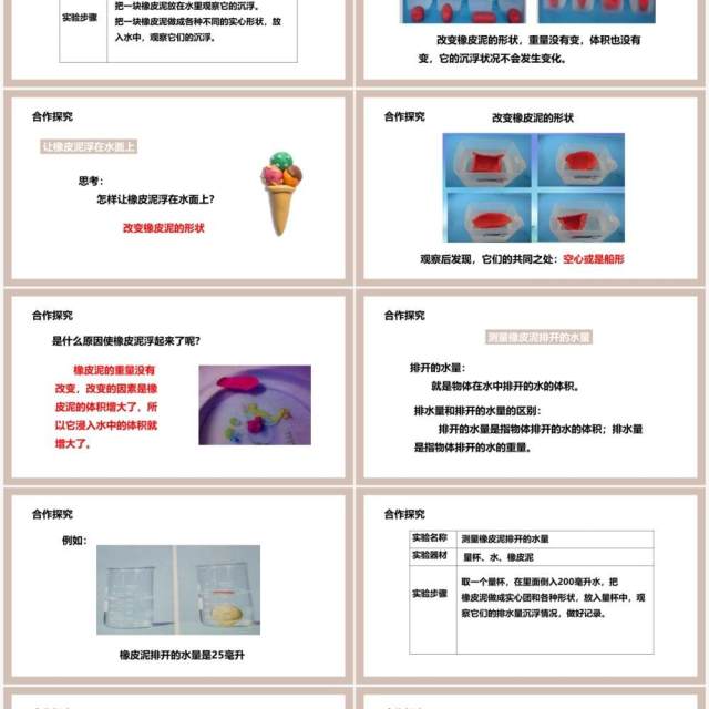 教科版五年级科学下册橡皮泥在水中的沉浮课件PPT模板