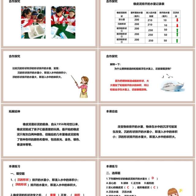 教科版五年级科学下册橡皮泥在水中的沉浮课件PPT模板