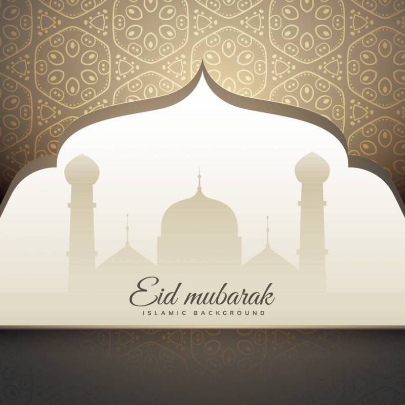 美丽的eid穆巴拉克问候与清真寺形状和伊斯兰教patt