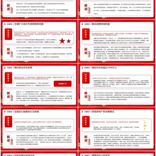红色简约政府工作报告中43个关键词PPT模板