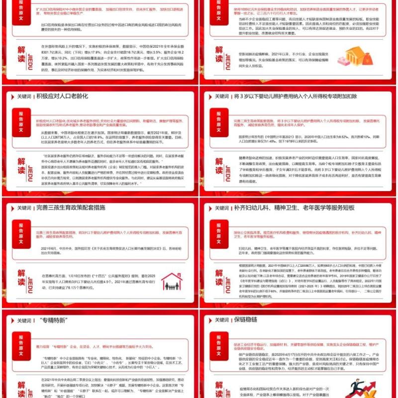 红色简约政府工作报告中43个关键词PPT模板